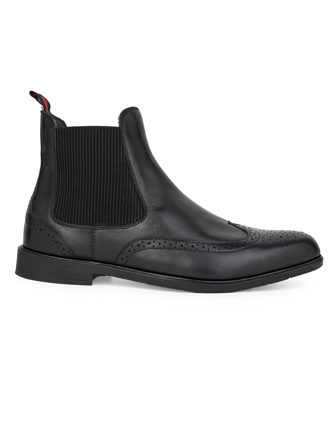 Alberto Torresi Black Leather Brogue Chelsea Boots For Men 2 Alberto Torresi Black Leather Brogue Chelsea Boots For Men - Image 2