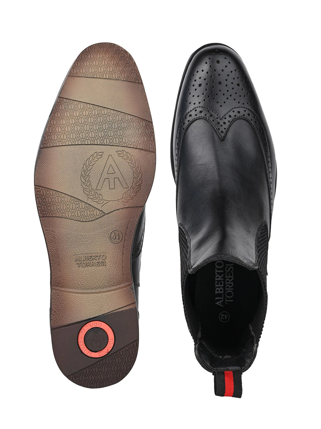 Alberto Torresi Black Leather Brogue Chelsea Boots For Men 7 Alberto Torresi Black Leather Brogue Chelsea Boots For Men - Image 7