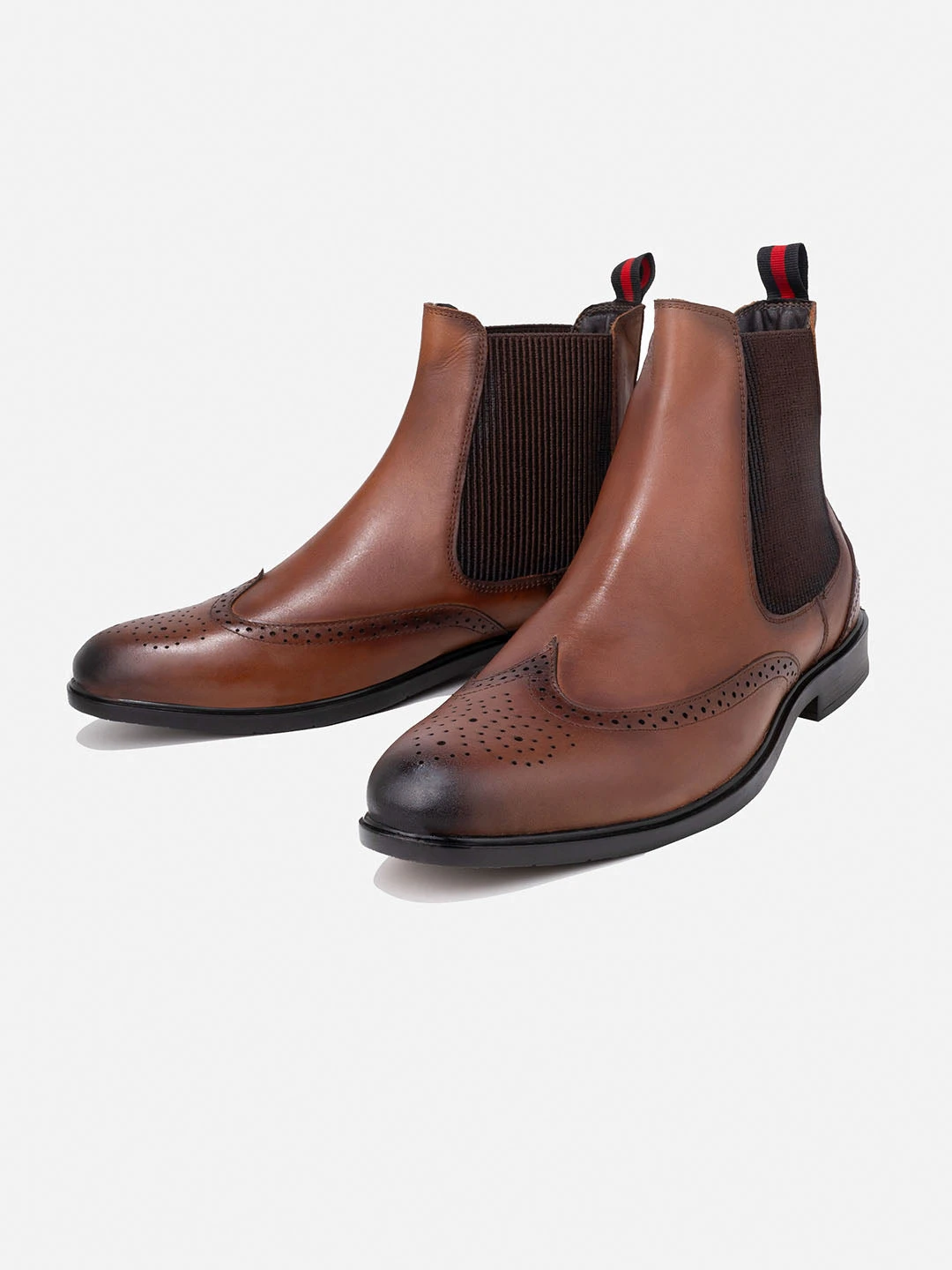 Alberto Torresi Tan Leather Brogue Chelsea Boots For Men 1 Alberto Torresi Tan Leather Brogue Chelsea Boots For Men