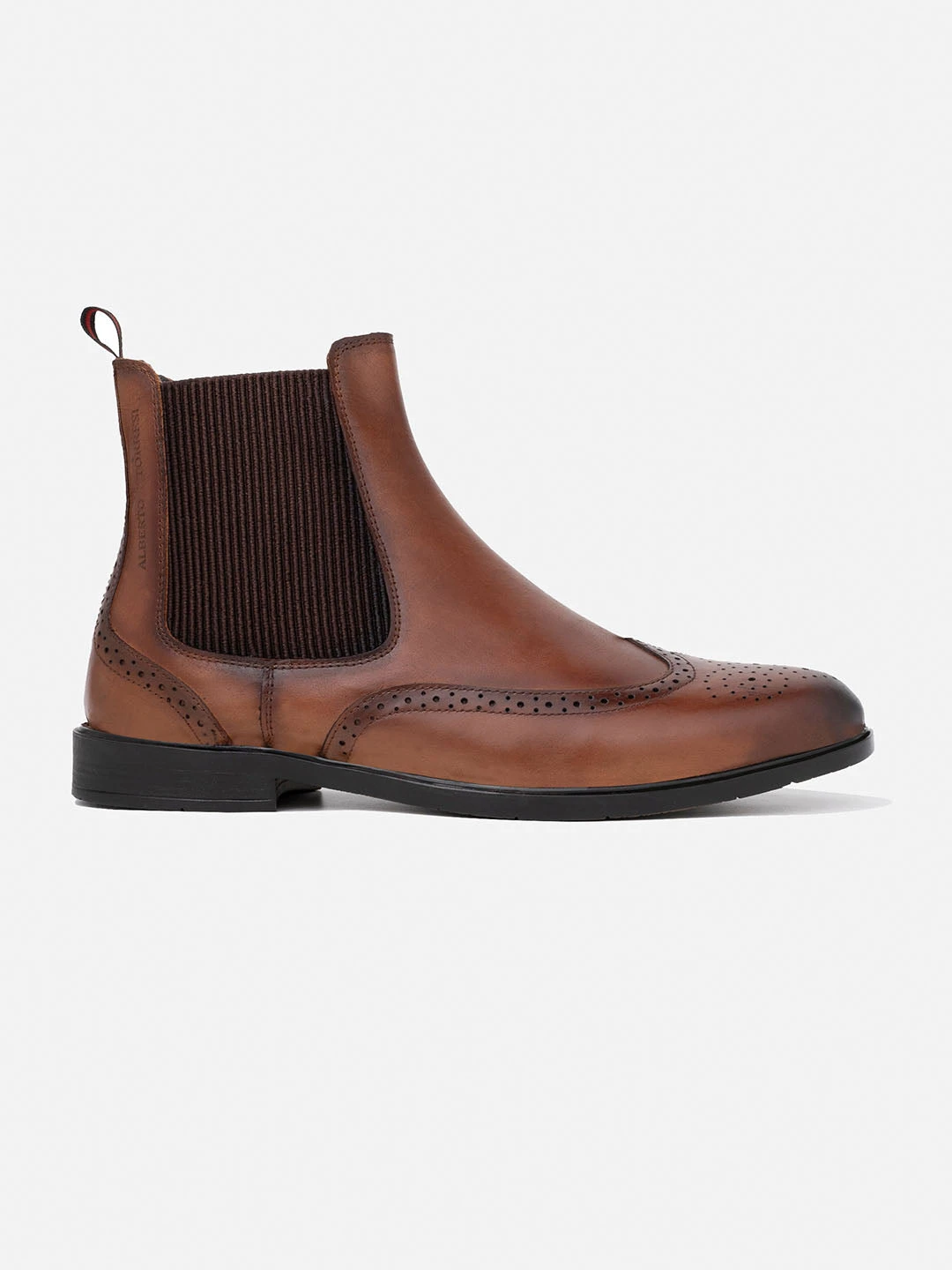 Alberto Torresi Tan Leather Brogue Chelsea Boots For Men 2 Alberto Torresi Tan Leather Brogue Chelsea Boots For Men - Image 2