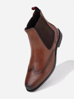 Alberto Torresi Tan Leather Brogue Chelsea Boots For Men 7 Alberto Torresi Tan Leather Brogue Chelsea Boots For Men -Urban Shoes Store 88657 TAN 3