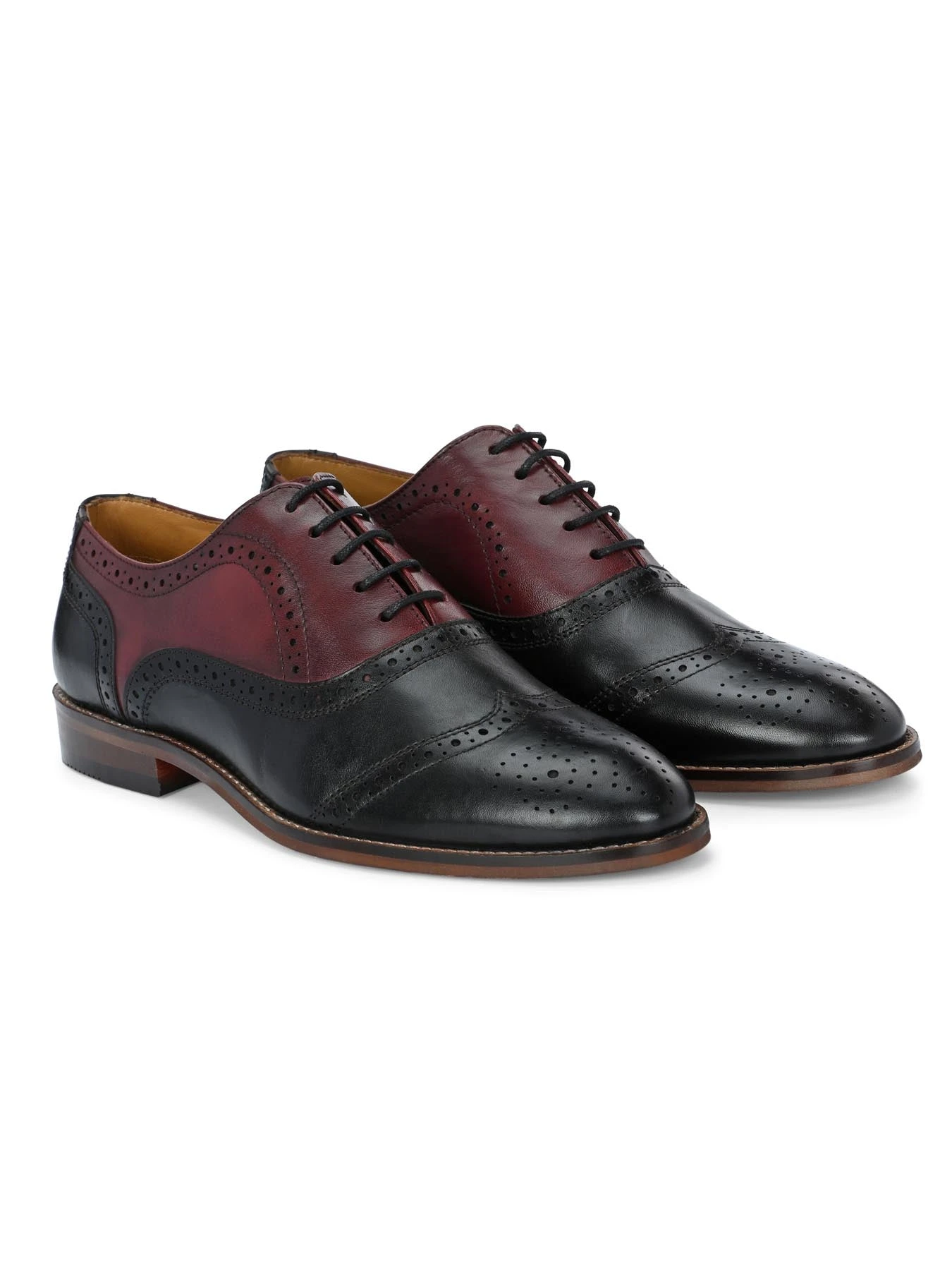 Alberto Torresi Genuine Leather Black Bordo Brogue Formal Lace Ups 4 Alberto Torresi Genuine Leather Black Bordo Brogue Formal Lace Ups - Image 4