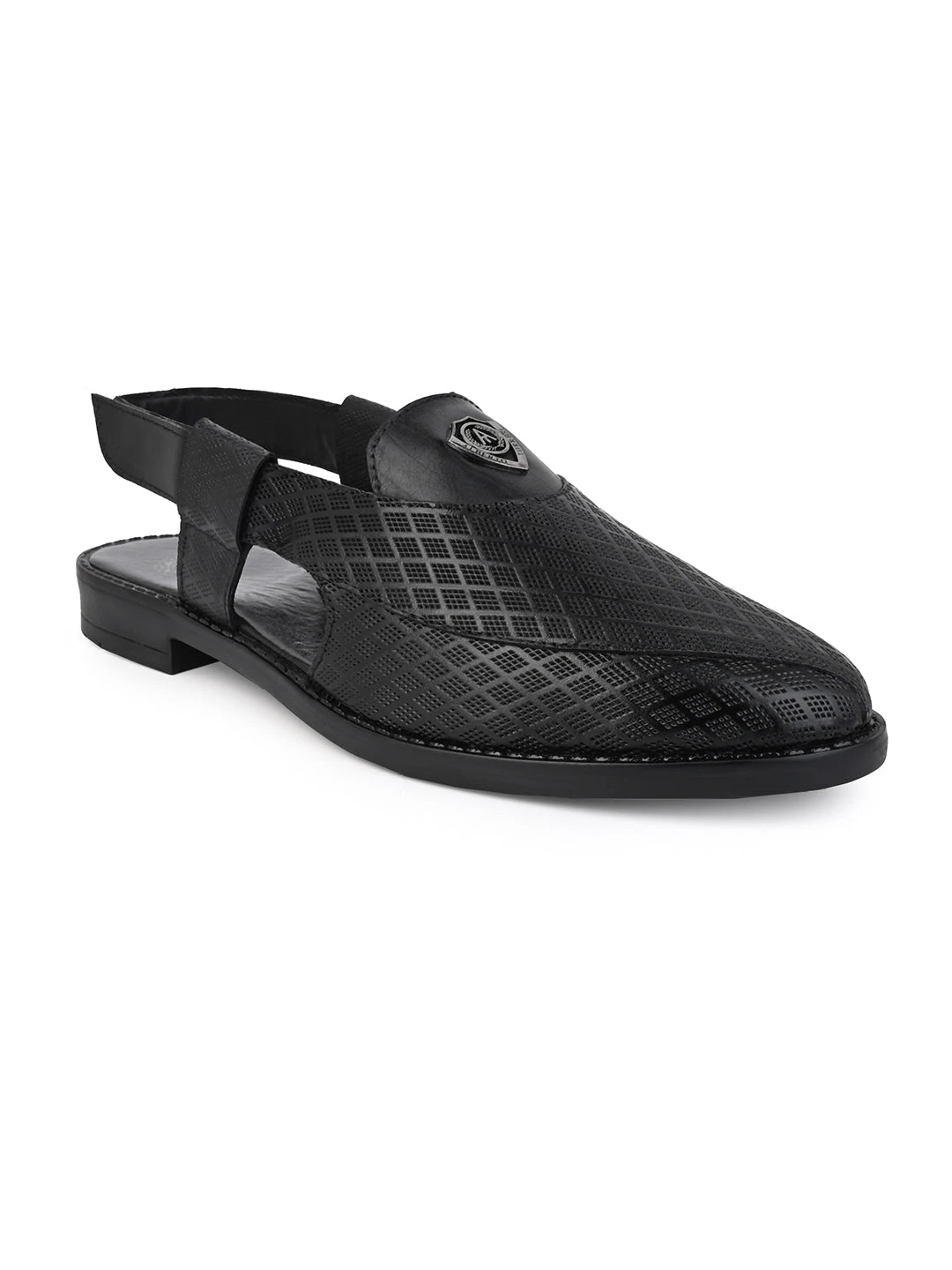 Alberto Torresi Genuine Black Leather Textured Peshawari Sandal With Padded Insole 2 Alberto Torresi Genuine Black Leather Textured Peshawari Sandal With Padded Insole - Image 2