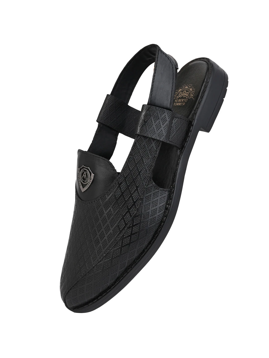Alberto Torresi Genuine Black Leather Textured Peshawari Sandal With Padded Insole 5 Alberto Torresi Genuine Black Leather Textured Peshawari Sandal With Padded Insole - Image 5