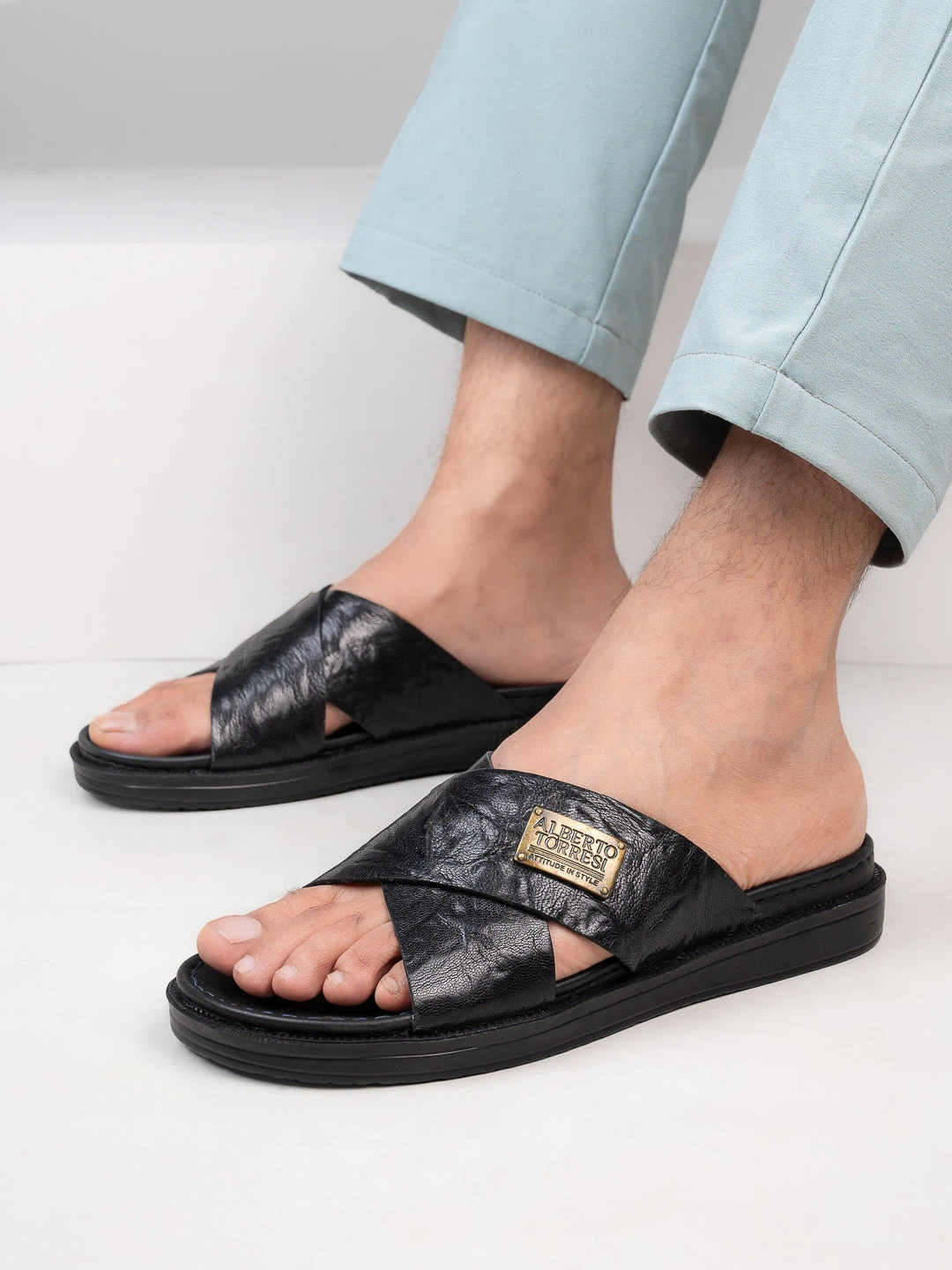 Alberto Torresi Barleta Black Leather Men Slippers 1 Alberto Torresi Barleta Black Leather Men Slippers