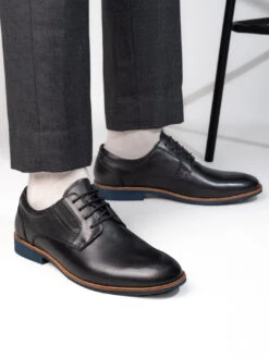 Alberto Torresi Horwik Series Black Crust Leather Plain Lace-up
