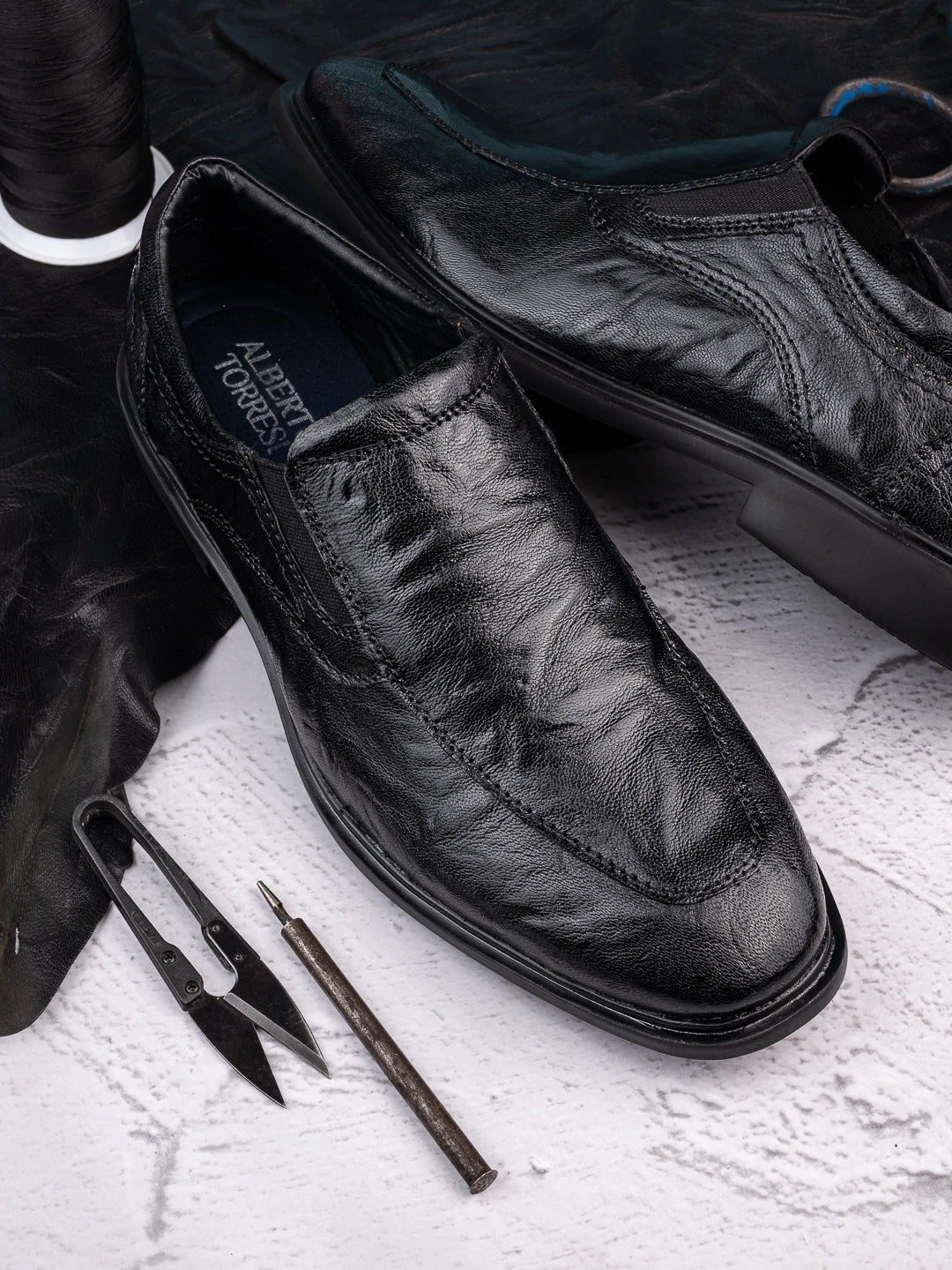 Alberto Torresi Shiny CrinkleBlack Leather Slip InSneakers Eva Sole Formals 2 Alberto Torresi Shiny CrinkleBlack Leather Slip InSneakers Eva Sole Formals - Image 2