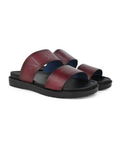 Alberto Torresi PVC Printed Branding Textured Bordo Leather Men Slippers -Urban Shoes Store DSC 3813 2