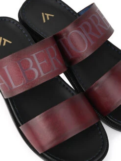 Alberto Torresi PVC Printed Branding Textured Bordo Leather Men Slippers -Urban Shoes Store DSC 3820