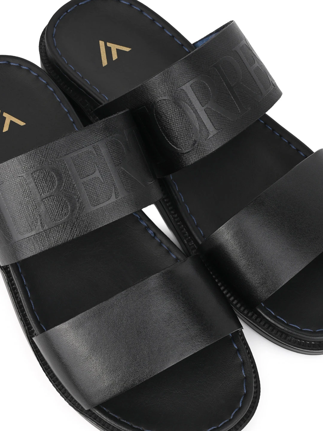 Alberto Torresi PVC Printed Branding Textured Black Leather Men Slippers 3 Alberto Torresi PVC Printed Branding Textured Black Leather Men Slippers - Image 3
