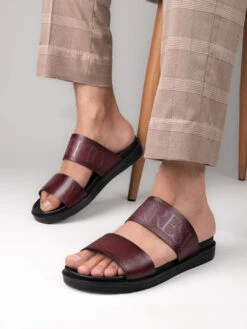 Alberto Torresi PVC Printed Branding Textured Bordo Leather Men Slippers
