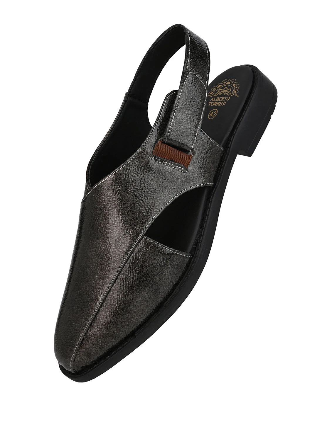 Alberto Torresi Grey Patent Crinkle Peshawari Sandal With Padded Insole 4 Alberto Torresi Grey Patent Crinkle Peshawari Sandal With Padded Insole - Image 4