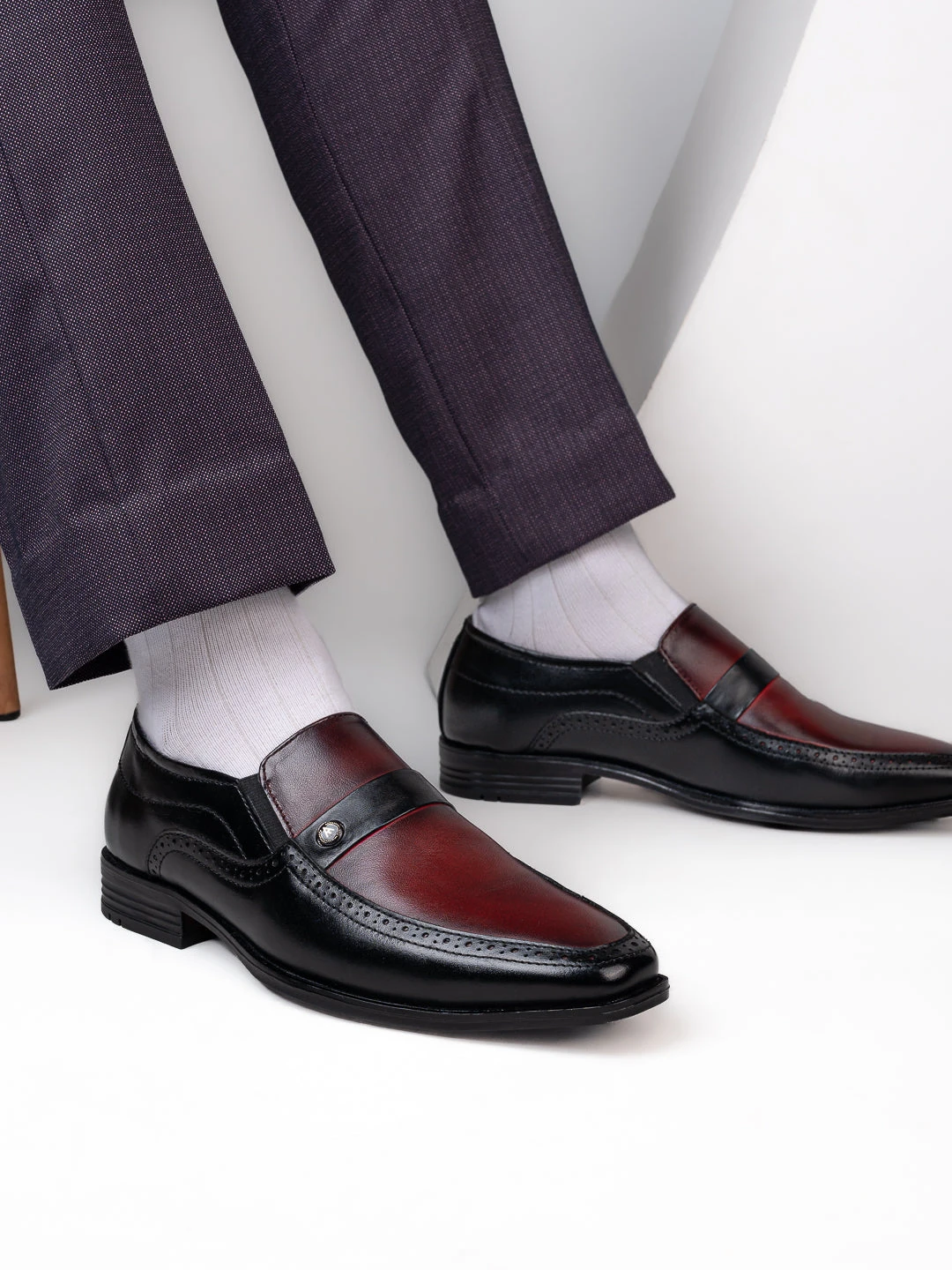 Alberto Torresi Genuine Leather Black-Bordo Slipon Formal Shoes 1 Alberto Torresi Genuine Leather Black-Bordo Slipon Formal Shoes