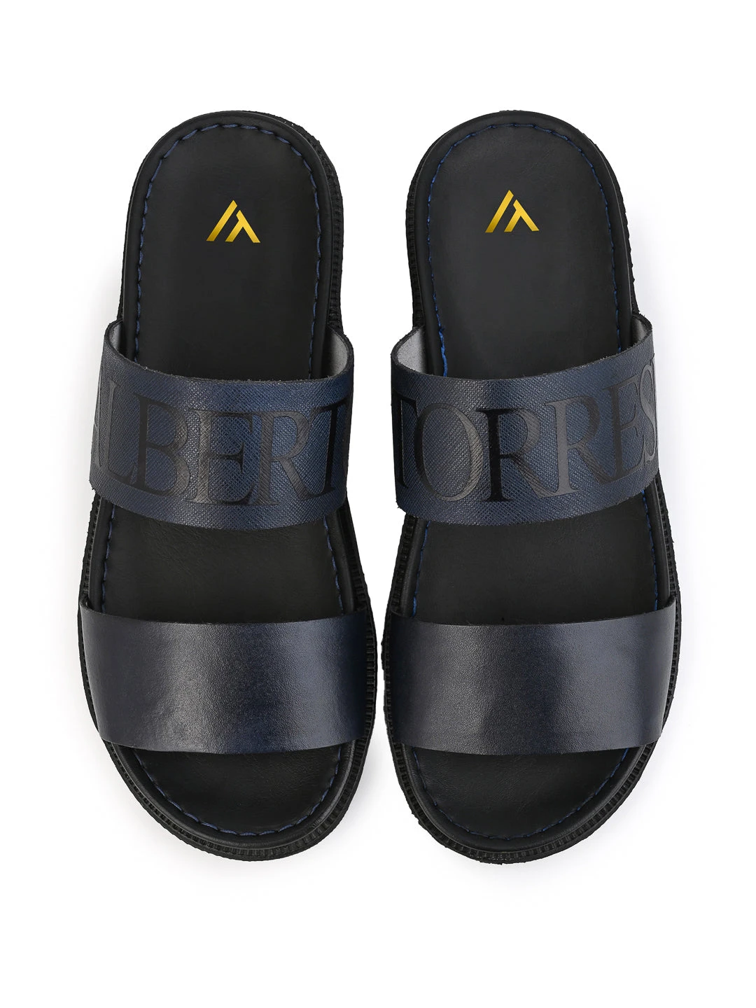 Alberto Torresi PVC Printed Branding Textured Blue Leather Men Slippers 4 Alberto Torresi PVC Printed Branding Textured Blue Leather Men Slippers - Image 4