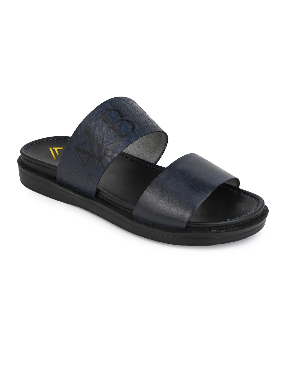 Alberto Torresi PVC Printed Branding Textured Blue Leather Men Slippers 2 Alberto Torresi PVC Printed Branding Textured Blue Leather Men Slippers - Image 2