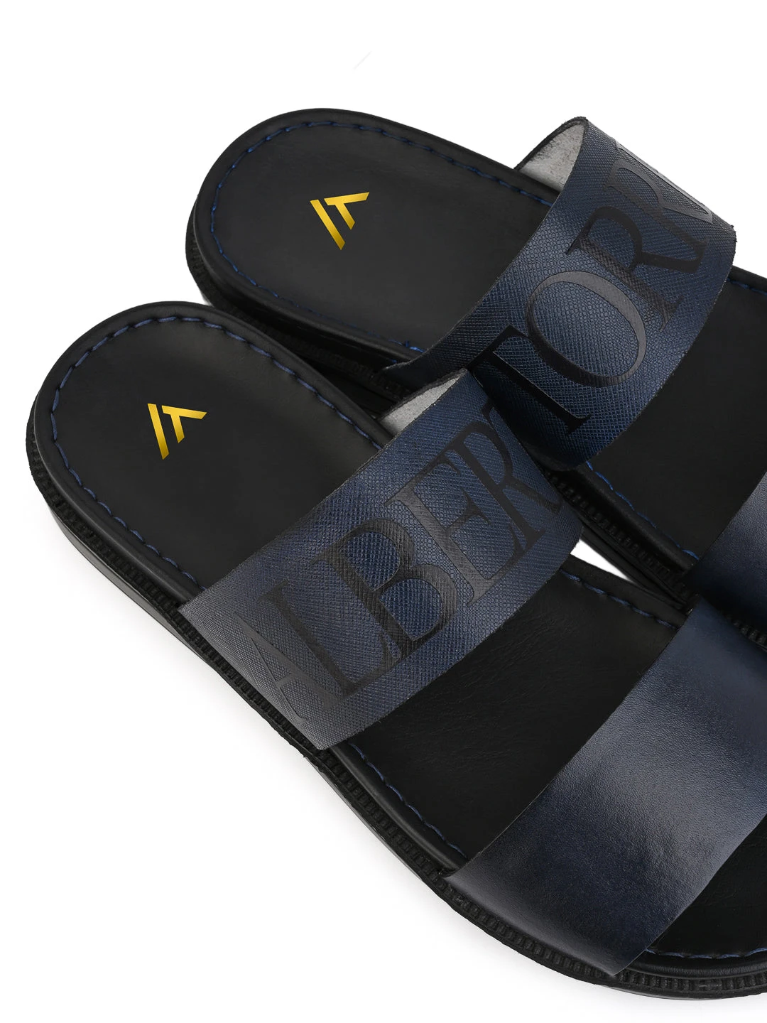 Alberto Torresi PVC Printed Branding Textured Blue Leather Men Slippers 5 Alberto Torresi PVC Printed Branding Textured Blue Leather Men Slippers - Image 5