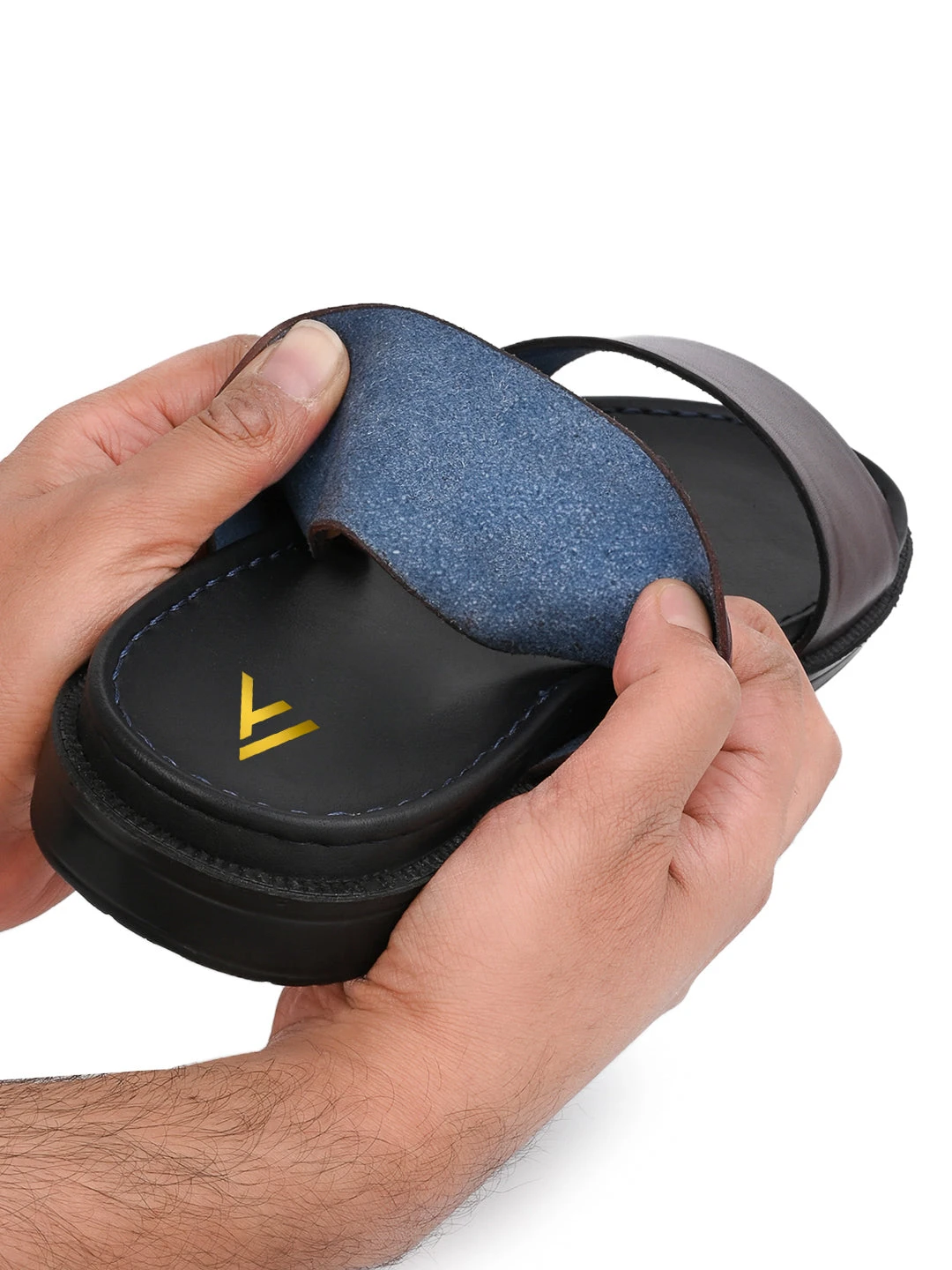 Alberto Torresi PVC Printed Branding Textured Blue Leather Men Slippers 9 Alberto Torresi PVC Printed Branding Textured Blue Leather Men Slippers - Image 9