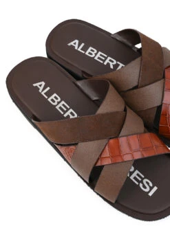 Alberto Torresi 272 Trendy Non Stitched StrapBrown Leather Slippers -Urban Shoes Store DSC 8426 2